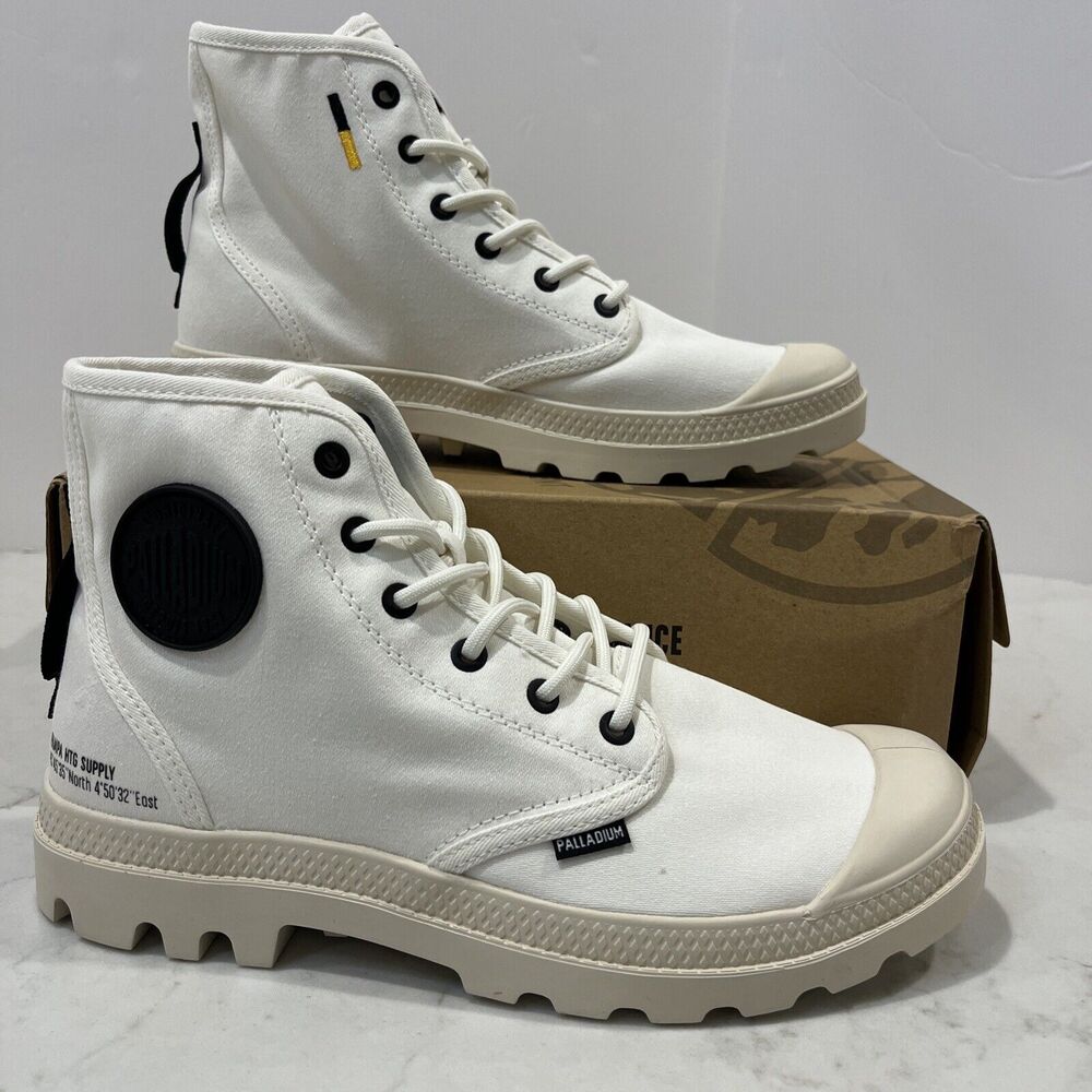 Palladium Pampa HI Htg Supply Star‎ White Combat Boots M 8 , W 9.5 Canvas NEW